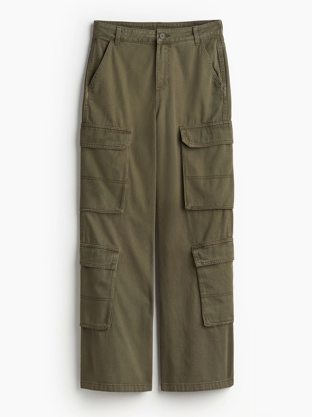 H&M Divided Wide Leg Non-Stretch Twill High Waist Khaki Cargo Pants